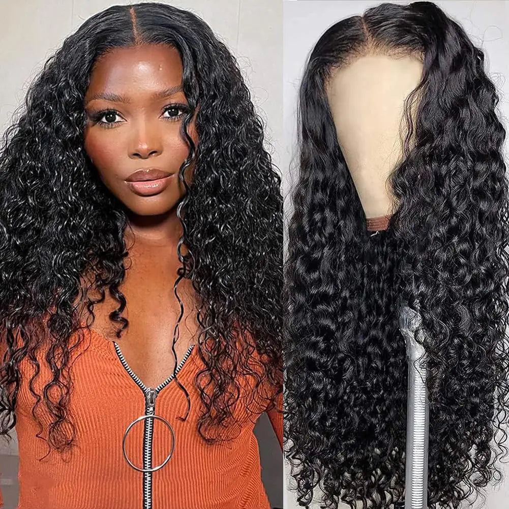 FIRIEYA Deep Wave Lace Front Wigs Human Hair Wigs 180% Density Glueless Wigs Human Hair 4X4 HD Transparent Lace Closure Human Hair Wigs for Women with Baby Hair (16 Inch)