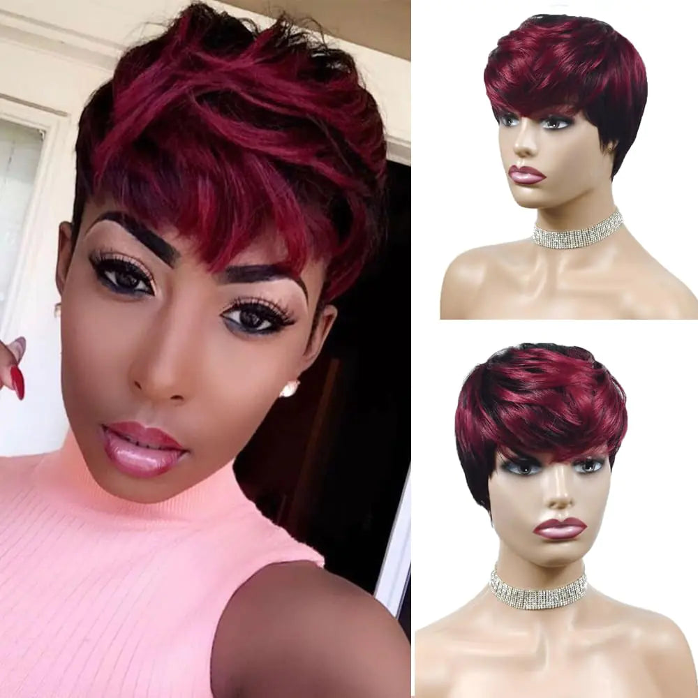 BeiSD Short Pixie Cuts Hair Wigs for Women Girls Short Wigs with Bangs Synthetic Wigs for Black/White Women (X1012)