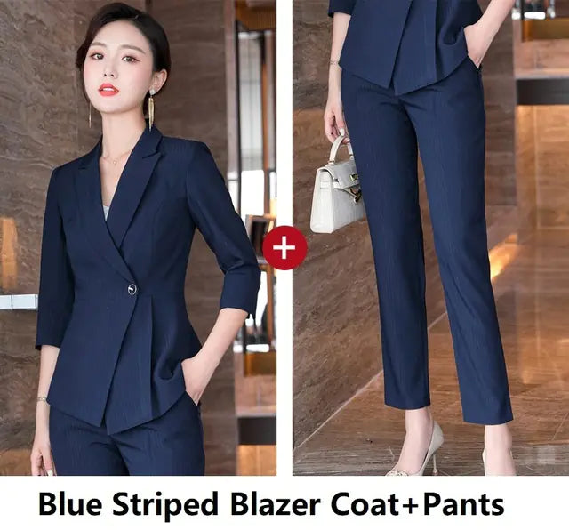 Striped Half-Sleeve Professional Business Suit