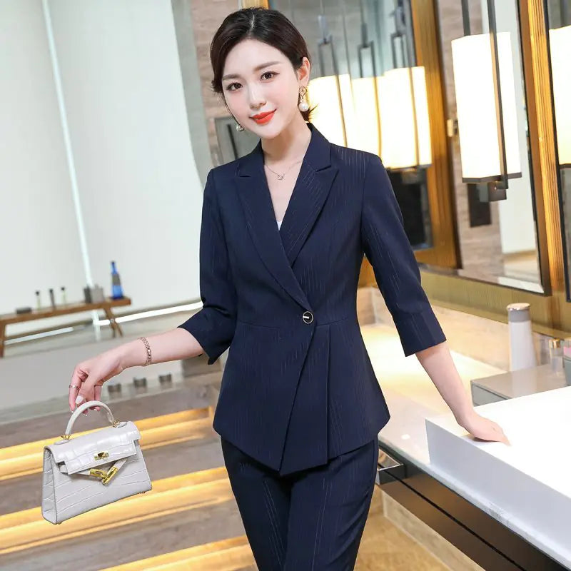 Striped Half-Sleeve Professional Business Suit