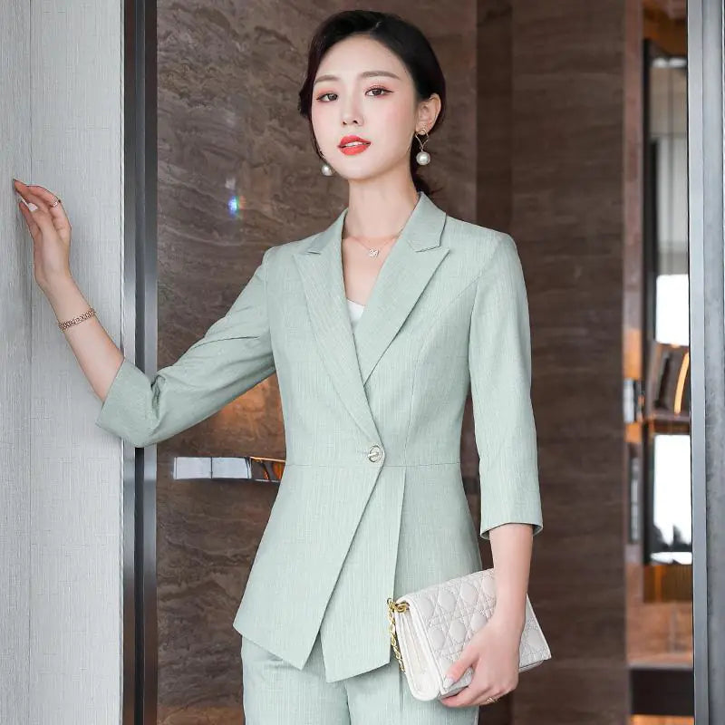 Striped Half-Sleeve Professional Business Suit