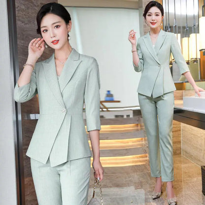 Striped Half-Sleeve Professional Business Suit