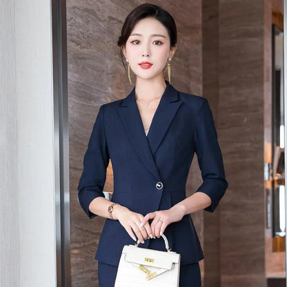 Striped Half-Sleeve Professional Business Suit
