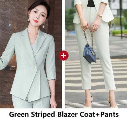 Striped Half-Sleeve Professional Business Suit